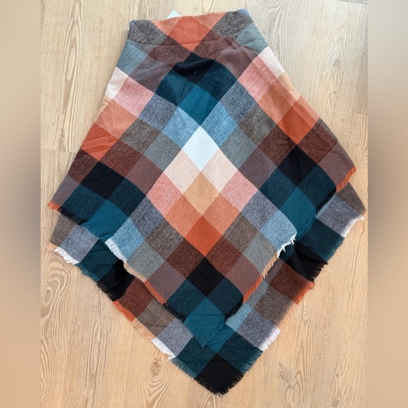Time and Tru Plaid Scarf in Orange, Teal, and Black - Picture 2 of 4